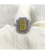 1.58 Ct IGI Vivid Yellow Radiant Lab Grown Diamond 2.60 TCW Ring 14k Whi... - $3,567.25 CAD