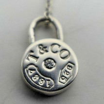 Tiffany &amp; Co. 1837 Diamond Round Padlock Necklace Charm Pendant Sterling... - $281.19