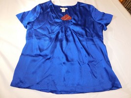 Covington Women&#39;s Misses Variations Short Sleeve Satin Blouse Shirt Top Blue NWT - $22.94