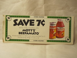 1970 Unused Store Coupon: 7c off Mott&#39;s Beefamato products - £3.99 GBP