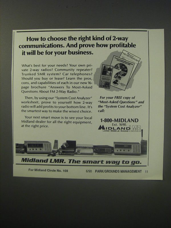 1990 Midland LMR Land Mobile Radio Ad - How to choose the right kind of 2-way - $18.49