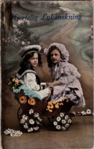 RPPC  Little Girls  Tinted &quot; Hearty Congratulations&quot;  VTG Postcard  1915 (B8) - £6.15 GBP