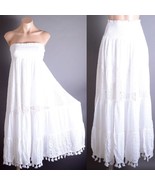White Pom Pom Fringe Tassel Smocked Stretch Lined Beach Summer Cotton Sk... - $75.41 CAD