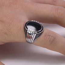 Genuine Solid 925 Sterling Silver Rings Vintage Color Stone Turkish Rings Man La - £38.49 GBP