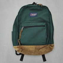 Vtg Sports Plus Olympia Green Canvas Backpack Leather Accents 3 Pockets - £31.27 GBP