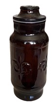 Vintage 1970s Borden Apothecary Jar Cremora Amber Glass with Lid Fleur-D... - $267.08 MXN