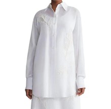 Lafayette 148 embroidered flora cotton voile oversized shirt in White - £333.56 GBP