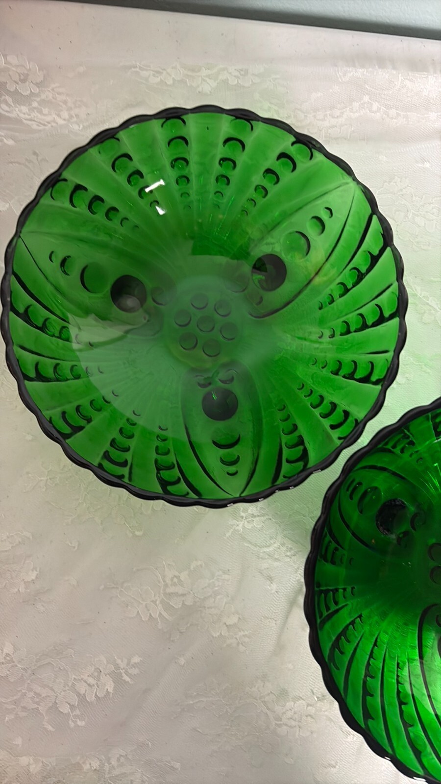 Pair of Vintage Green Glass Serveware Bowls Midcentury Modern Item image 3