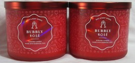 Bath &amp; Body Works 3-wick Scented Candle Lot Set Of 2 Bubbly Rose Valentine&#39;s Day - £49.46 GBP