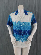 Vintage Hawaiian Shirt - Blue Multi-Flower Ring Pattern by Shoreline -Mens Large - £52.11 GBP