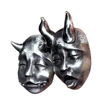 Demon Hannya Earrings Face Stud Gothic Horned Oni Devil Prajna Pair Unisex - £4.83 GBP