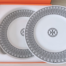 Hermes H Deco Dessert Plate 22 cm Set of 2 porcelain dinner white 8.75&quot; 022 - £301.68 GBP