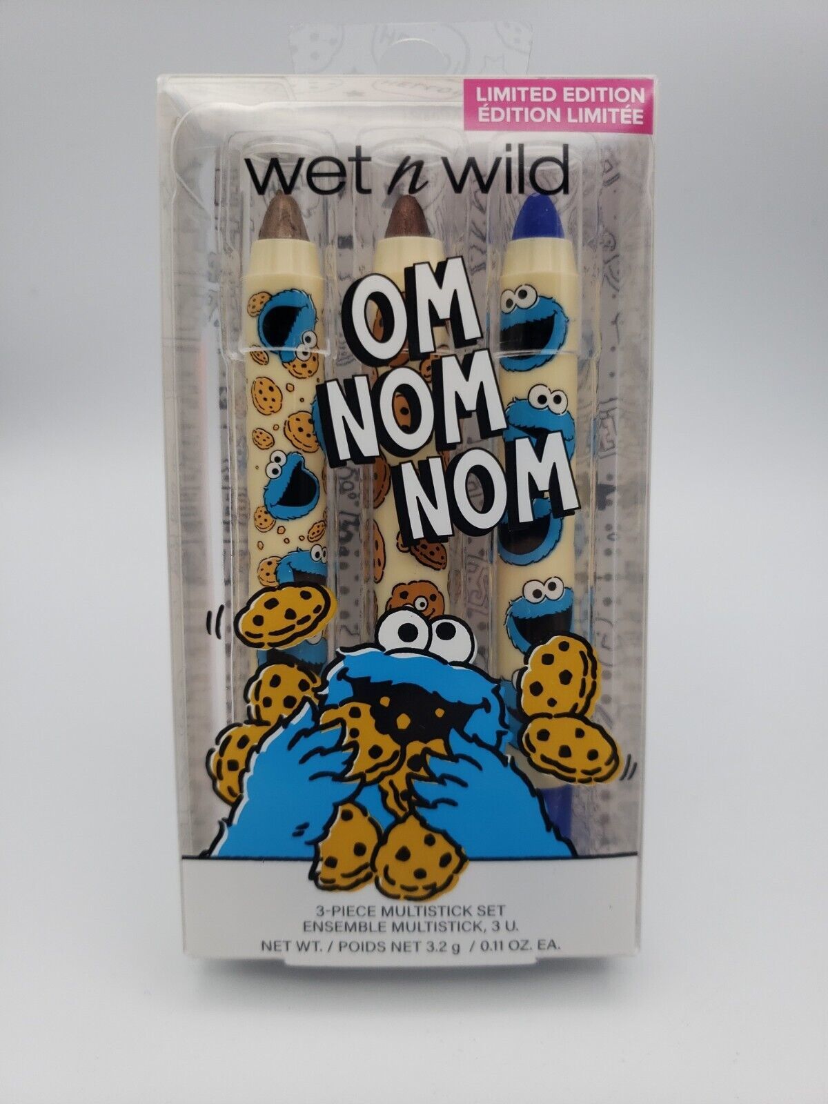 Wet n Wild SESAME STREET Multistick OM NOM NOM 3 Piece Set COOKIE MONSTER - $11.57