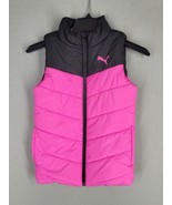 Puma Puffer Vest Girls Size S-7/8 Youth Bright Pink Black Side Pockets F... - £10.10 GBP