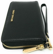 NWB Michael Kors Jet Set Travel Phone Case Wallet Black Leather/Gold Gift Bag FS - £62.12 GBP