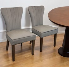 Set of Two Gray And Brown Upholstered Velvet Dining Parsons Chairs - $588.49