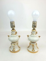 10&quot; Hollywood Regency White/Gold Ceramic Urn Table Lamps Pair Vintage MidCentury - £55.49 GBP