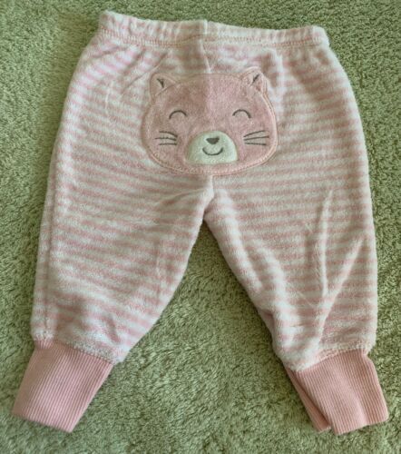 Carters Girls Pink White Striped Cat Terry Cloth Pants 3 Months - $3.92