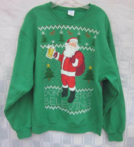 CHRISTMAS SWEATER JERZEES NUBLEND SWEATSHIRT LARGE Santa Claus with Beer... - £16.40 GBP