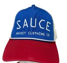 Sauce Hockey Clothing Co Baseball Hat Cap Adjustable Blue Red White  Mesh - £15.98 GBP
