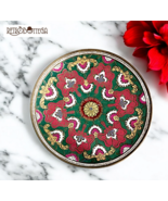 Vintage Decorative Plate 70s Enamelled Brass Floral Details Furniture - $909.56 MXN