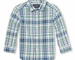 NWT The Childrens Place Toddler Boys Green Plaid Long Sleeve Button Shir... - $7.99