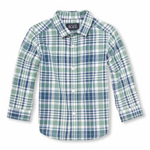 NWT The Childrens Place Toddler Boys Green Plaid Long Sleeve Button Shirt 2T - $7.99