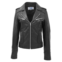 DR194 Women&#39;s Casual Leather Biker Jacket Short Black - £129.18 GBP
