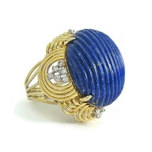 Vintage 1960&#39;s Blue Lapis Lazuli Diamond Cocktail Ring 14K Yellow Gold, 22.93 Gr - £3,113.49 GBP