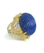 Vintage 1960&#39;s Blue Lapis Lazuli Diamond Cocktail Ring 14K Yellow Gold, ... - $3,895.00