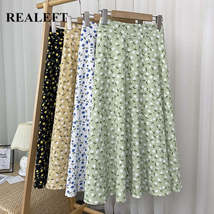 REALEFT New Stylish Floral Printed Tulle Mi-long Women Skirts High Waist... - £41.64 GBP