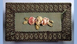 Antique Victorian Moire,Silk Flowers,Lace Ladies JEWELRY/TRINKET Box pink/green - £98.65 GBP
