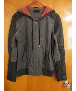 Francis Leon $475 Contrast Black Leather Gray Orange Fleece Owen Hoodie ... - £40.40 GBP