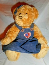 Teddy Bear Plush Patriotic Denim Jumper Bestway Toys #13509 Brown 11&quot; Poseable - £18.38 GBP