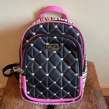 Betsey Johnson Backpack Quilted Heart Stripe Print Fashion Bag Black White Pink - $32.45