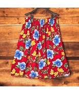 Vintage Floral Skirt Woman Handmade 36 Waist 31 Long Red, Elastic Waist ... - $17.75