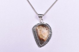 Handcrafted Rhodium Polished Fossil coral Cushion Shape Women Pendant Necklace - $23.84+