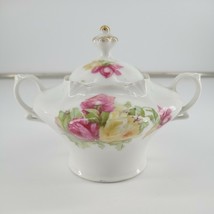 H&amp;Co. Sugar Bowl Bavaria Germany Applied Yellow And Pink Roses Gold Trim - $18.95