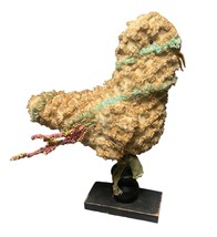 Vintage Handmade Shabby Chic Bird Figurine with Fabric Textures Wooden S... - $12.83