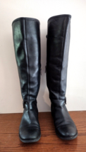 Jessica Simpson Classic Women&#39;s Tall Black Leather Riding Boot w Buckles Size 6M - £19.56 GBP