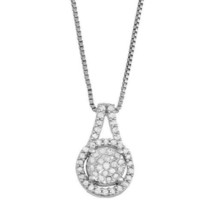 0.30CT Real Moissanite Cluster Pendant Necklace 14k White Gold Plated 18&quot; Chain - $86.06