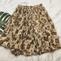 In Style Vintage Crinkle Maxi Skirt Free Size Tan Brown Coffee Tea Print Floral - £18.00 GBP