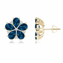 London Blue Topaz Stud Earrings with Diamond in 14K Gold (AAA, 6x4MM) - £778.05 GBP