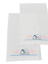 Janlynn embroidery 20x30 pair pillowcases from the kit Kitty hearts cat COMPLETE - £14.55 GBP