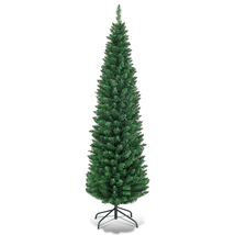 6Ft Christmas Tree Slim Stand Green Decor Holiday Santa Claus Party Xmas - £46.20 GBP