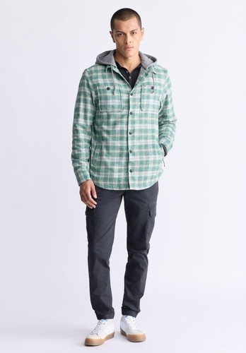 Buffalo David Men's Jakeim Plaid Flannel Hooded Shirt-Jacket Rain Forest-Large Item image 2