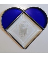 Vintage Stained Glass Blue &amp; Clear Heart w/ Etched unicorn Window Suncat... - €17,00 EUR