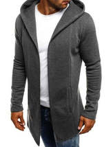 Casual Men&#39;s Hooded Fashion Stitching Solid Color Cardigan Sweater - £21.95 GBP