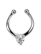 Solitaire CZ Illusion Faux Fake Clicker Septum Nose Ring in Sterling Sil... - £9.58 GBP