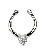 Solitaire CZ Illusion Faux Fake Clicker Septum Nose Ring in Sterling Sil... - £9.38 GBP